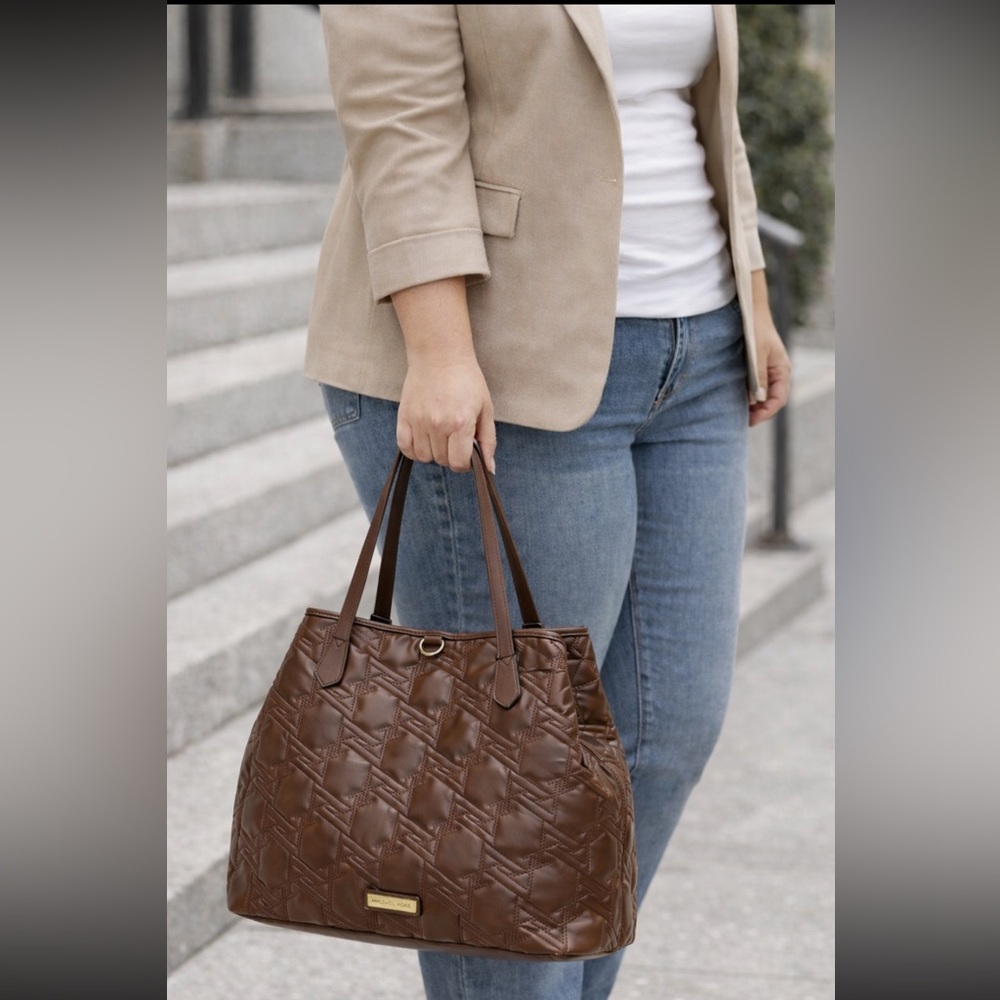 NWT Adrienne Vittadini Chocolate Brown Quilted Embossed Via Roma Collection $190